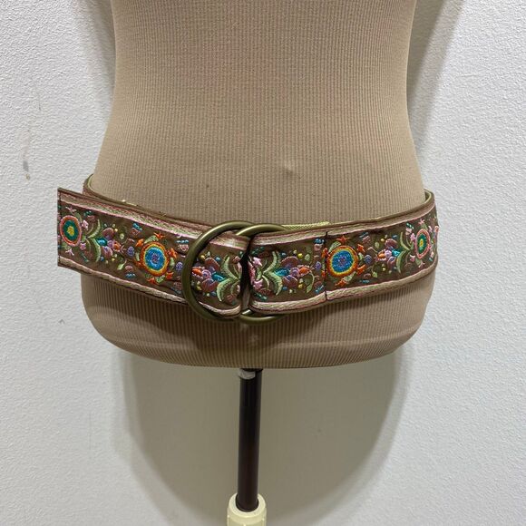 Embroidered Needle Work Brown W/ Multicolor Design D Rings Buckle Belt Size
30 main image 8